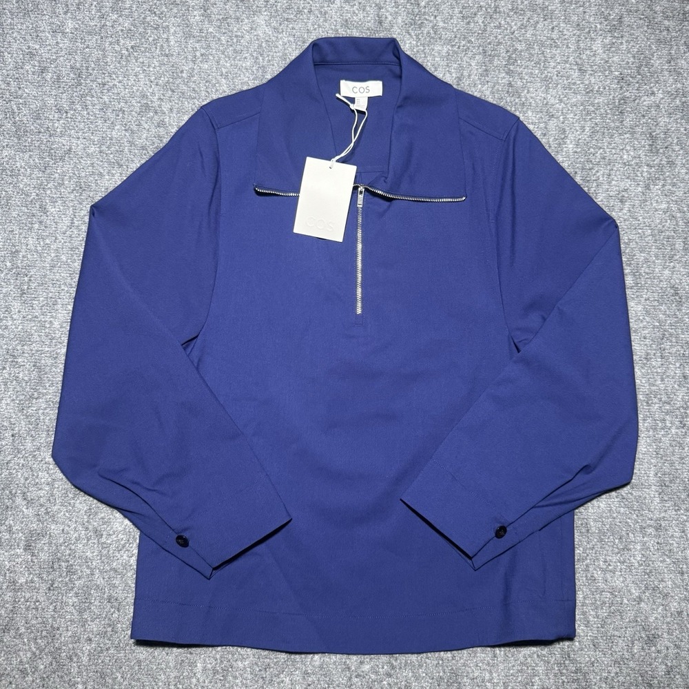 COS Wool Blend Half Zip Blouse Top Pullover Sweater Collared Women Sz 4 Blue NWT